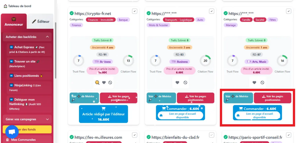 comment acheter des backlinks sur lemmilink.fr étape 4